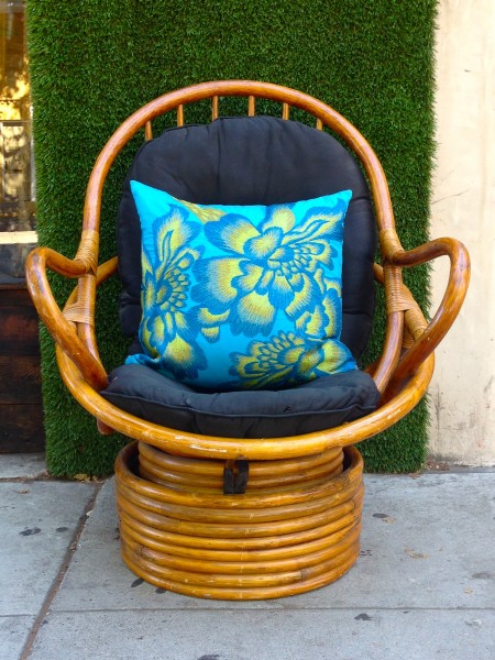 vintage rattan chair with cushions