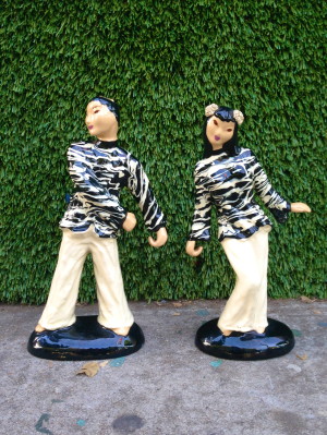 retro ceramic man and woman statues