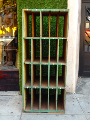 vintage green wooden shelf (better if horizontal if u ask me)