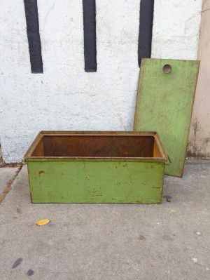 vintage green metal box with sliding lid