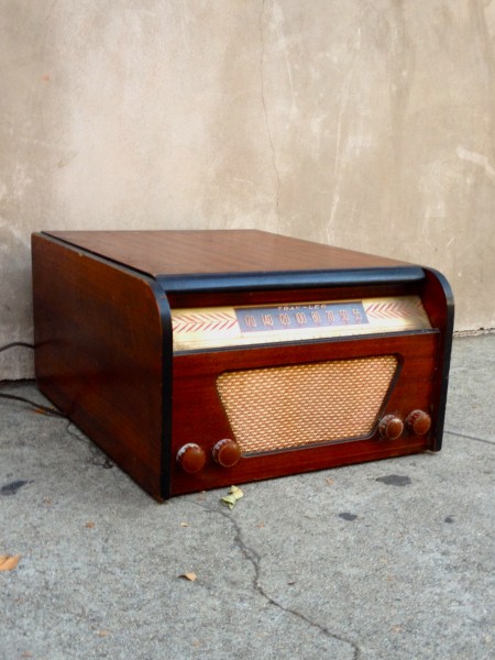 vintage wooden radio and record player