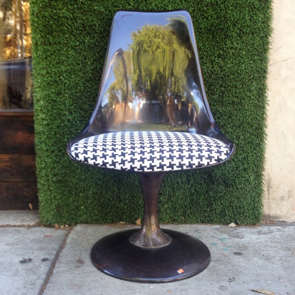 lucite chair with houndstooth cushion