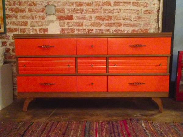 sun burst orange mid century credenza