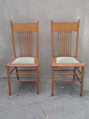2 vintage wooden tall back chairs