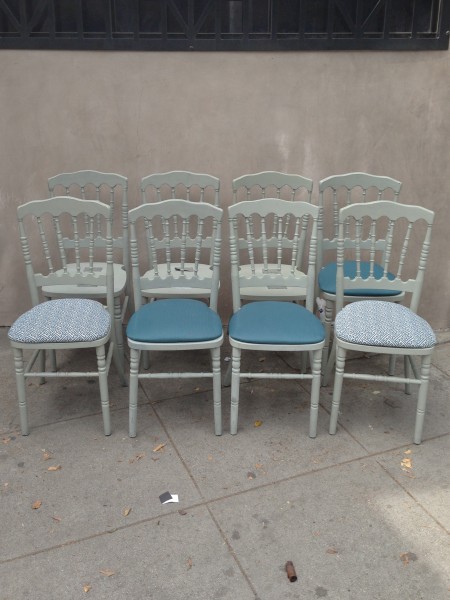 9 grey wooden vintage chairs