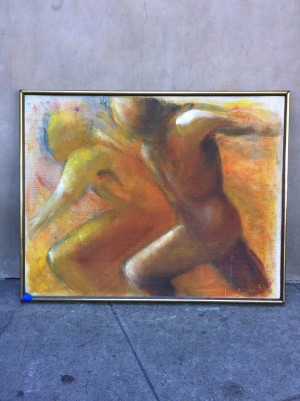 vintage painting of 2 naked bodies running