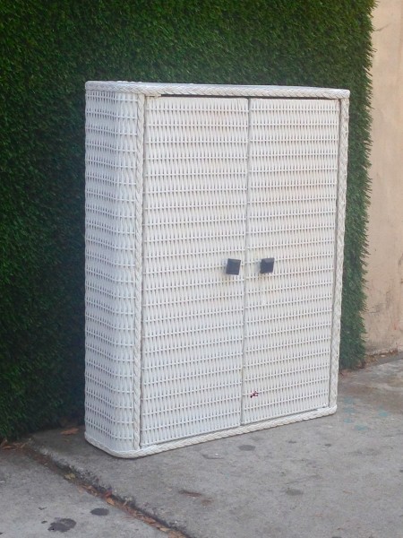wall hanging white wicker shelf cabinet