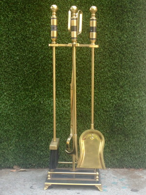 vintage brass fireplace tools