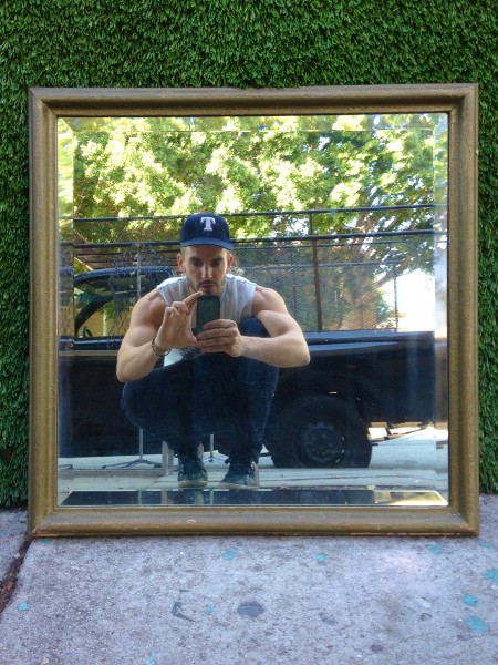 square vintage mirror with wooden frame