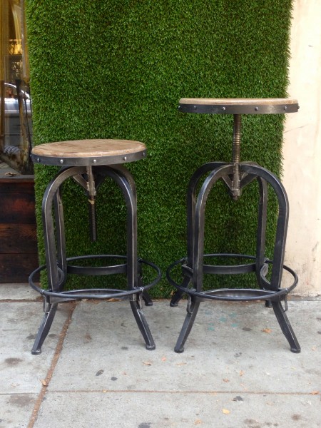 round adjustable metal stools with wood top