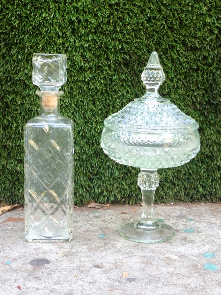 glass liquor bottle and crystal candy jar