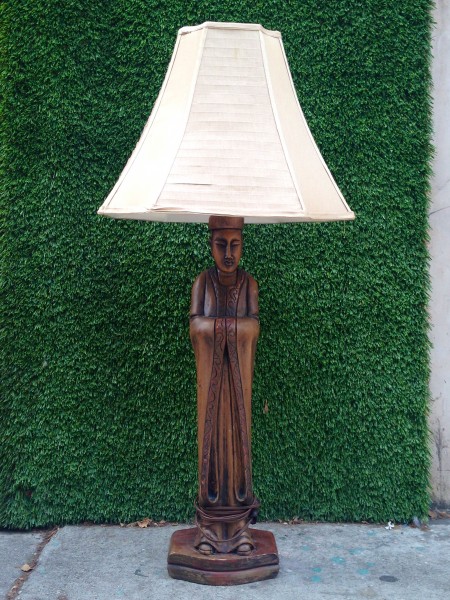 wooden buddha lamp with silk shade
