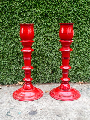 red candleholders