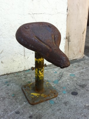 vintage bike metal seat on stand