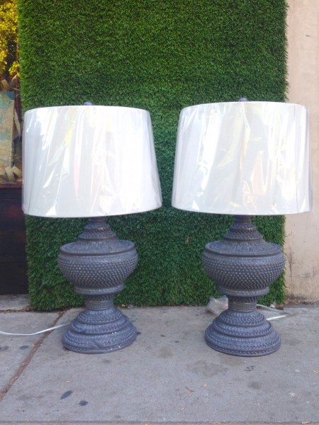 pair of grey lamps with white shade