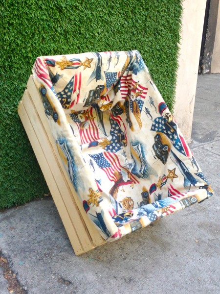 wooden crate with vintage american flag fabric
