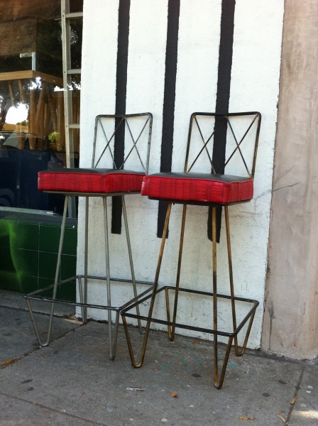 50’s bar stools with red cushion