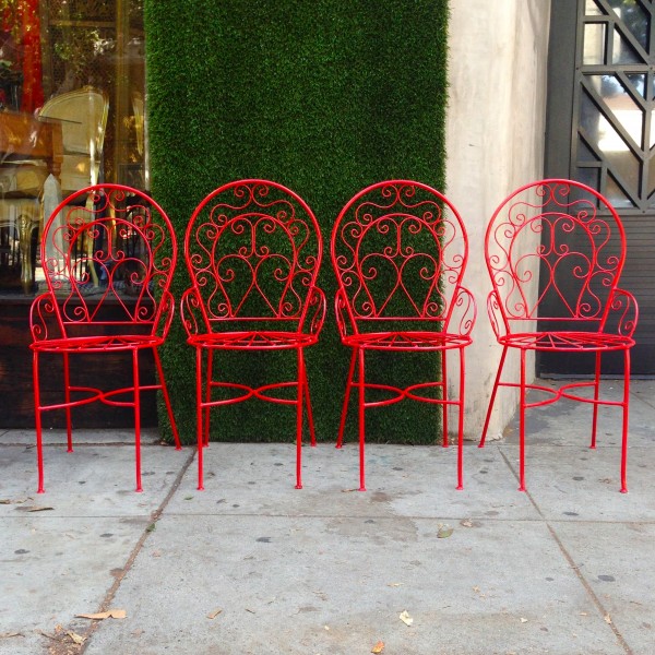 set of 4 red metal chairs