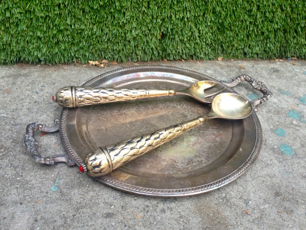vintage silver tray fork & spoon
