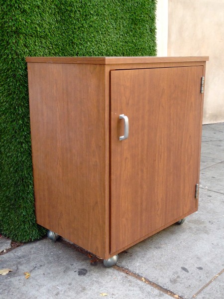 mid century small cabinet on wheels