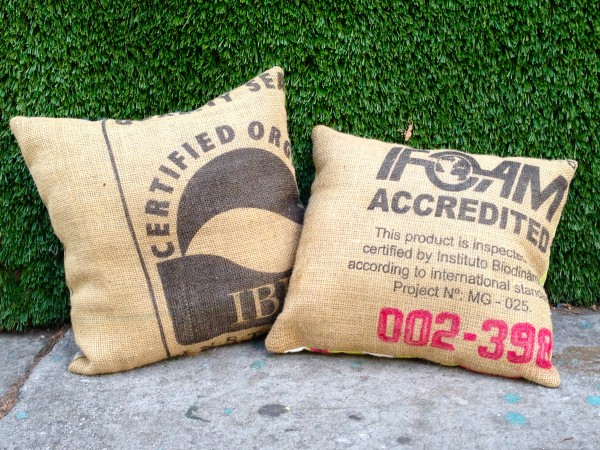2 burlap pillows (fabric on back side)