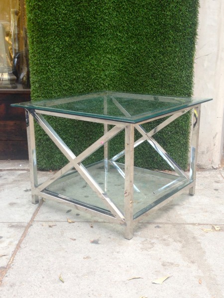 X chrome and glass side table