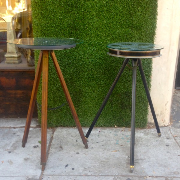 pair of tripod & projector reel side tables