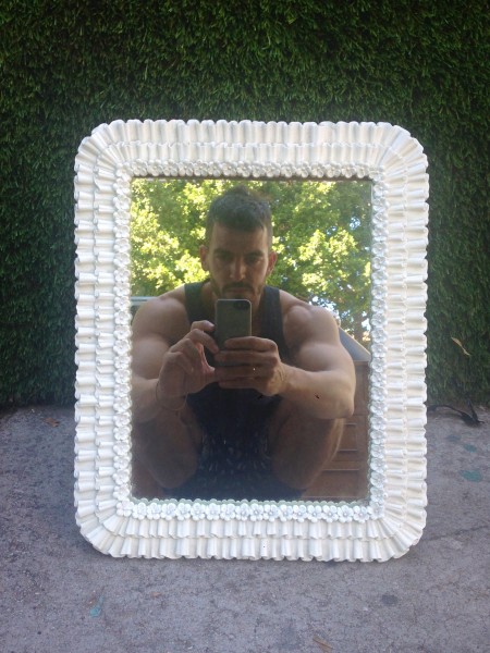 small white free-standing mirror