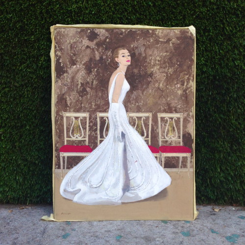 signed painting of audrey hepburn looking girl