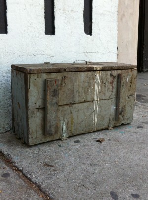 vintage wooden gray tool box