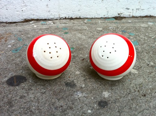 round white and red salt & pepper shakers