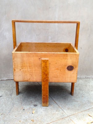 vintage wooden box with legs and handle