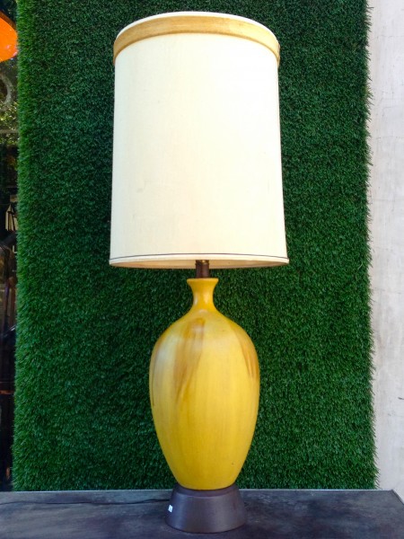 yellow mid century lamp with white shade