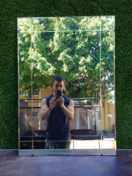 rectangular vintage frameless mirror with lines (ready to hang)