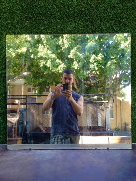 large square vintage frameless mirror (ready to hang)