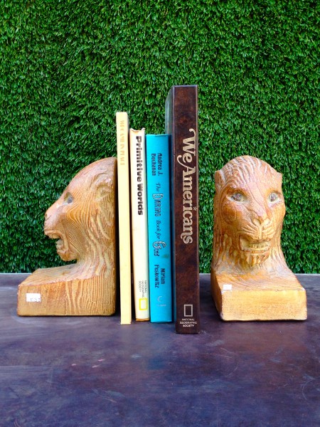 vintage heavy lion face bookends
