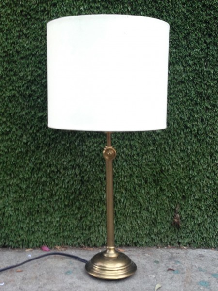brass skinny lamp with white shade