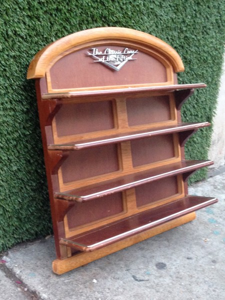 wall having wooden shelf
