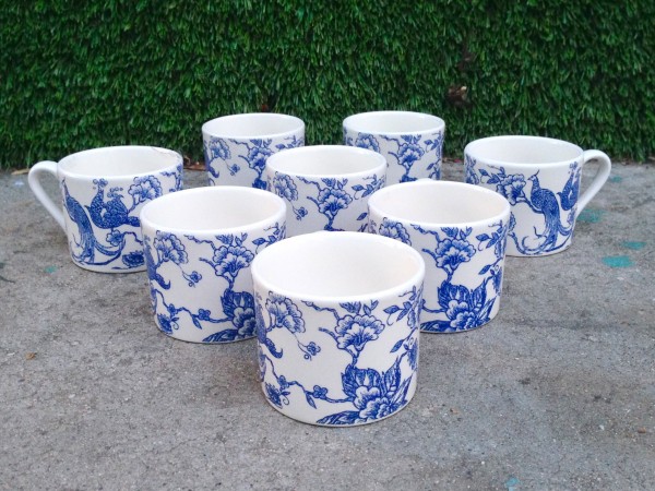8 bird & flowers tea cups