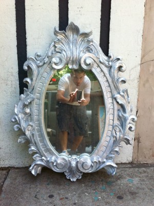 silver hollywood regency mirror with ornate frame
