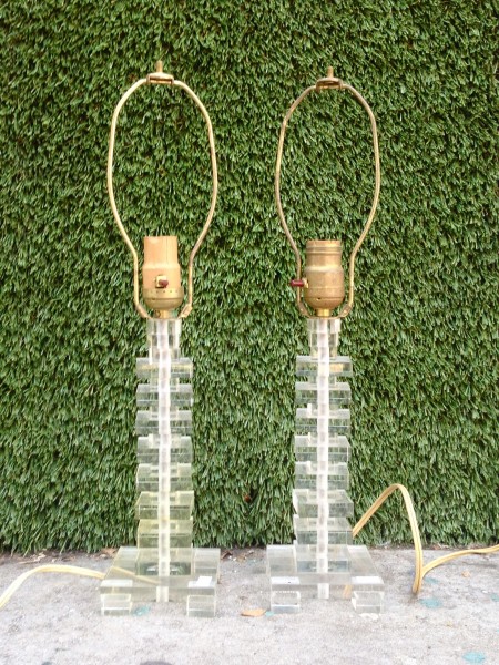 pair of stacked columns lucite lamps