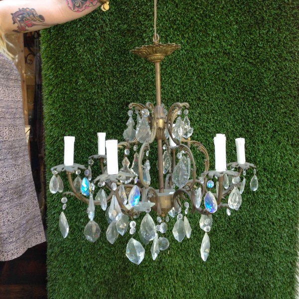 vintage brass & crystals chandelier