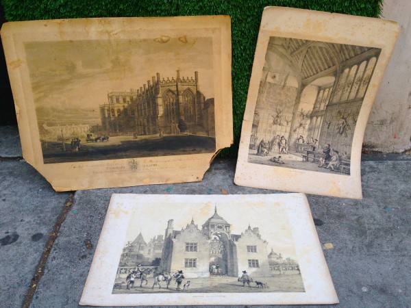 3 black & white vintage artwork of castles