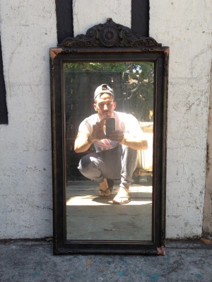 antique mirror with wooden frame