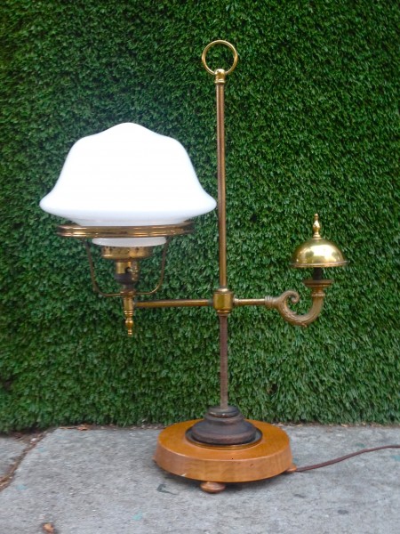 vintage brass lamp with white glass shade