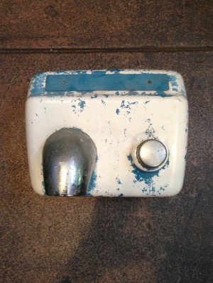 white & blue vintage hand dryer
