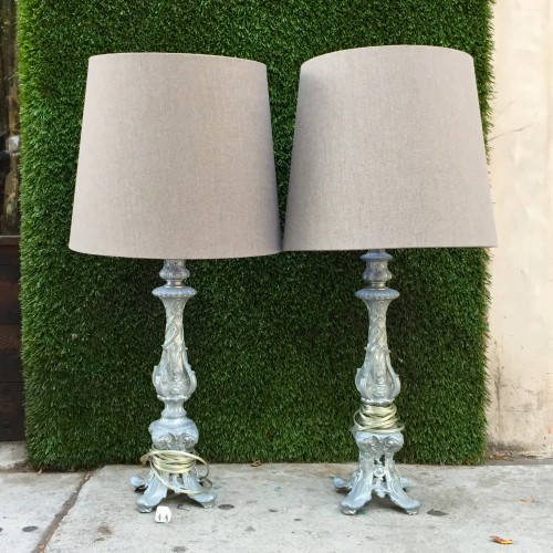 silver metal lamps with grey shades