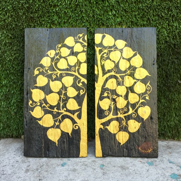 picture of gold tree on wood