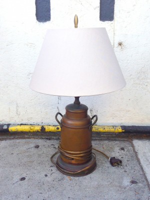 small copper lamp with white shade