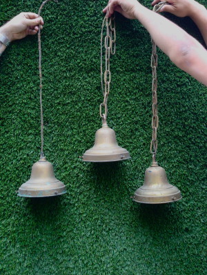 3 vintage brass hanging lights